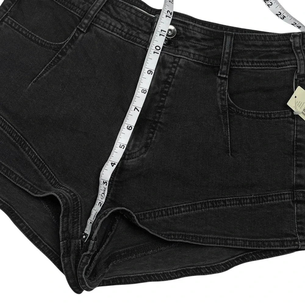 Pilcro‎ Anthropologie NWT Black Denim Shorts Micro Cuffed Sz 29 High Cut